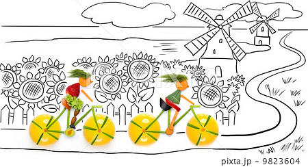 Riding in sunflowers. 9823604