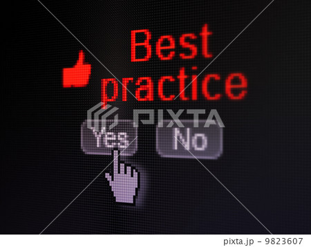 Education concept: Thumb Up icon and Best Practice on digital computer screen Education concept: Thumb Up icon and Best Practice on digital computer screen 9823607