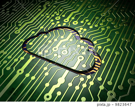 Cloud networking concept: Cloud on circuit board background 9823647
