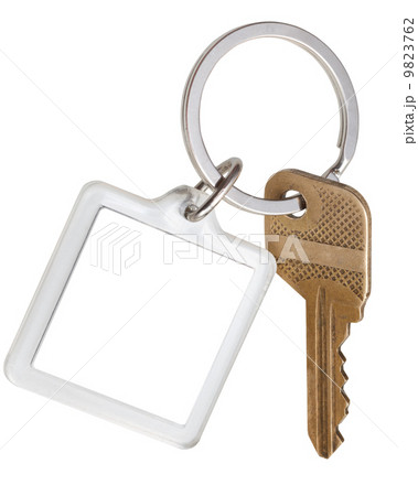 house brass key and square keychain on ring 9823762