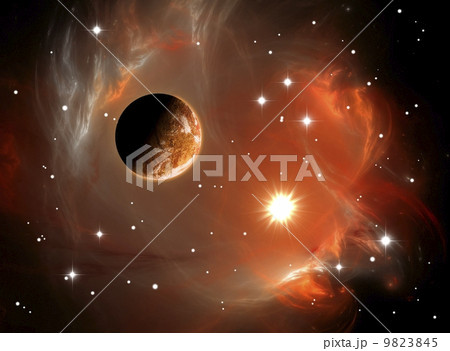 Colorful space nebula and planet 9823845