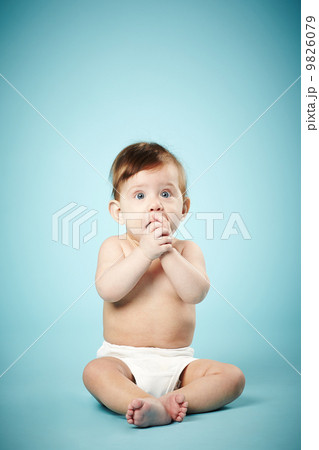 cute happy baby on blue background 9826079