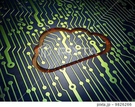 Cloud networking concept: Cloud on circuit board background Cloud networking concept: Cloud on circuit board background 9826266