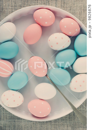 Easter Eggs painted on white plate, toned Easter Eggs painted on white plate, toned 9826876