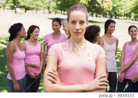 Female volunteer at breast cancer campaign 9830335