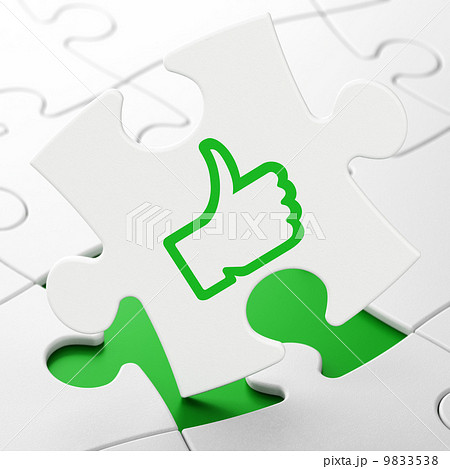 Social media concept: Thumb Up on puzzle background 9833538