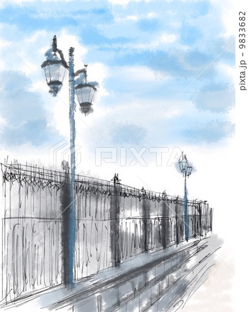 街灯のある風景のイラスト素材 936 街灯のある風景のイラスト素材 936