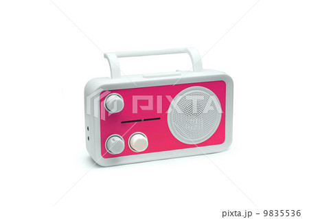 Pink Old fashioned radio isolated on white background 9835536
