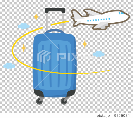 キャリーバッグと飛行機のイラスト素材