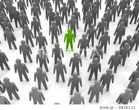 Unique person in crowd. Concept 3D illustration 9836212