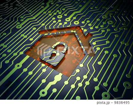 Finance concept: Home on circuit board background Finance concept: Home on circuit board background 9836495
