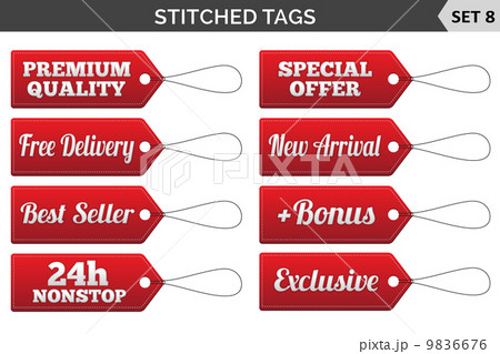 Stitched tags. Set 8. Vector illustration. 9836676