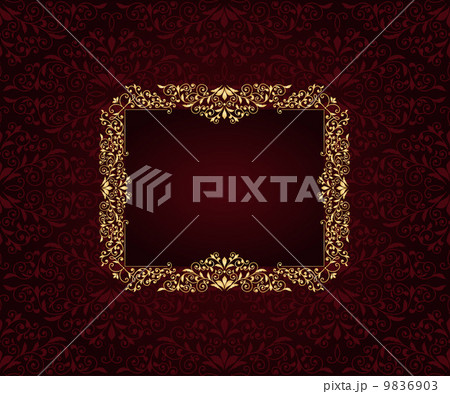 Vector greeting card with golden frame in vintge seamless patter Vector greeting card with golden frame in vintge seamless patter 9836903
