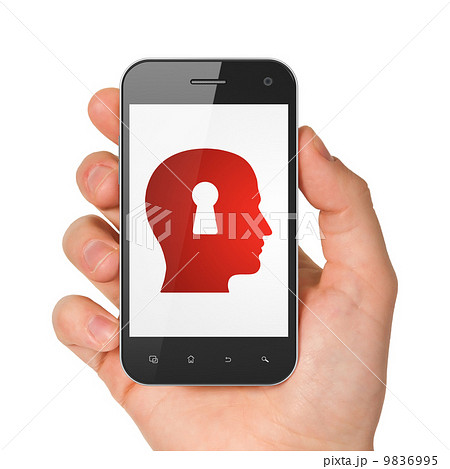 Data concept: Head With Keyhole on smartphone Data concept: Head With Keyhole on smartphone 9836995