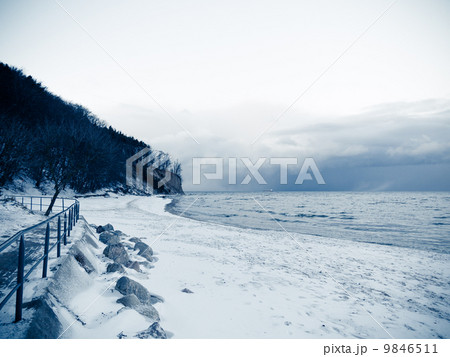Baltic sea Gdynia, cliff in Orlowo Poland. Winter scenery 9846511