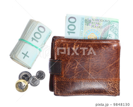 Economy and finance. Wallet with polish banknote isolated Economy and finance. Wallet with polish banknote isolated 9848130
