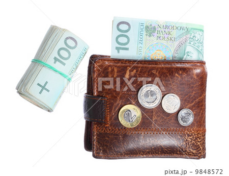 Economy and finance. Wallet with polish banknote isolated Economy and finance. Wallet with polish banknote isolated 9848572