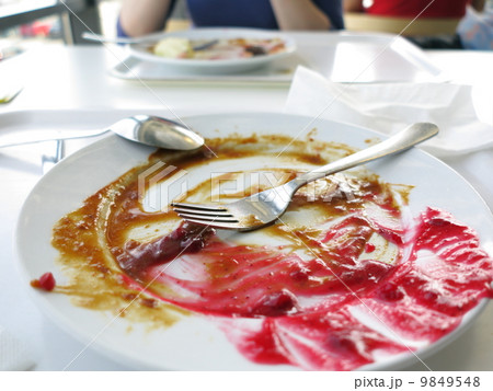 Empty plate dirty after dinner. 9849548