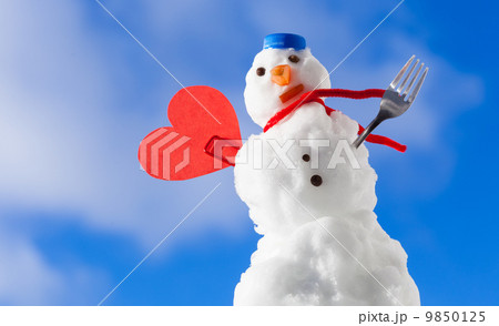 Little happy christmas snowman red heart love symbol outdoor. Winter. Little happy christmas snowman red heart love symbol outdoor. Winter. 9850125