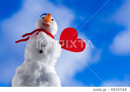 Little happy christmas snowman red heart love symbol outdoor. Winter. Little happy christmas snowman red heart love symbol outdoor. Winter. 9850568