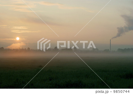 morning fog hangs over the city 9850744