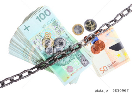 Polish and euro currency with chain for security investment 9850967
