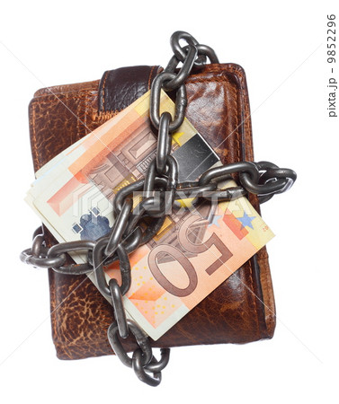 End of personal spending. Wallet euro banknote in chain 9852296