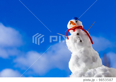 Little happy christmas snowman with toothpick outdoor. Winter season. 9853587