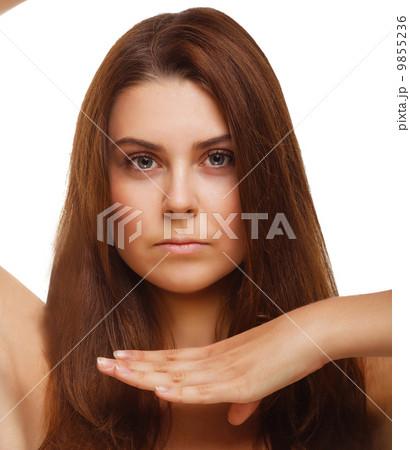 women perfect skin and hands eyes isolated 9855236