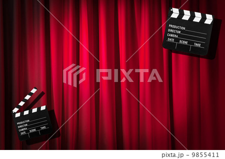 Movie clapper board against curtain Movie clapper board against curtain 9855411