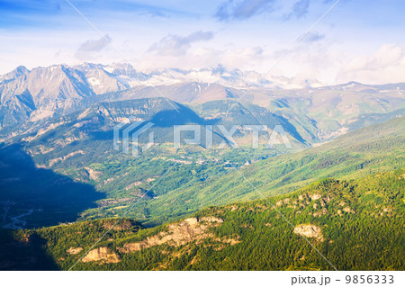 Summer view of Pyrenees mountains 9856333