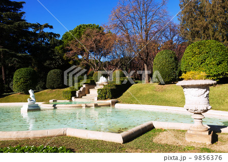 Fountain in Park of Palau Reial de Pedralbes 9856376