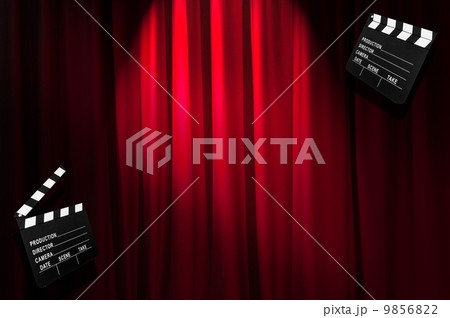 Movie clapper board against curtain Movie clapper board against curtain 9856822
