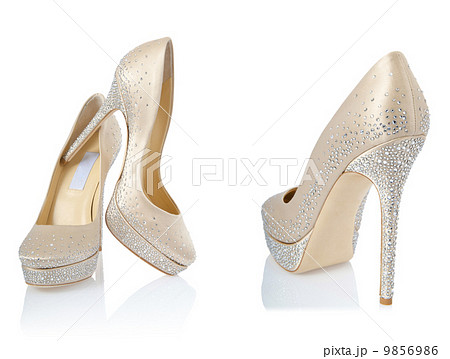 Composite photo of woman shoes isolated on white 9856986