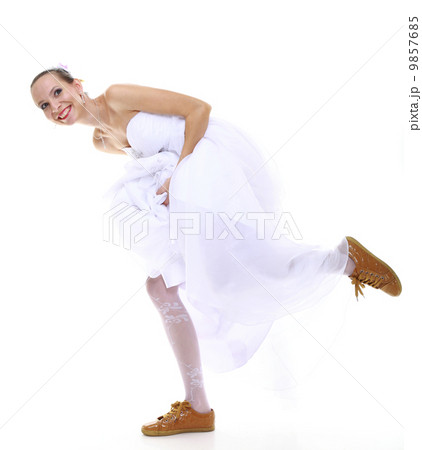 Wedding day. running bride isolated on white background Wedding day. running bride isolated on white background 9857685