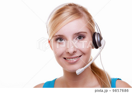 Girl with headphones and microphone headset on white Girl with headphones and microphone headset on white 9857686