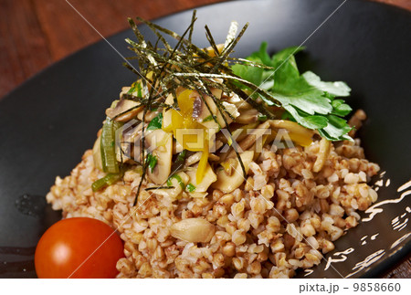 Buckwheat porridge  vegetables . 9858660