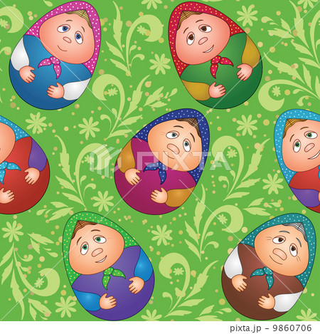 Seamless, dolls and floral pattern 9860706