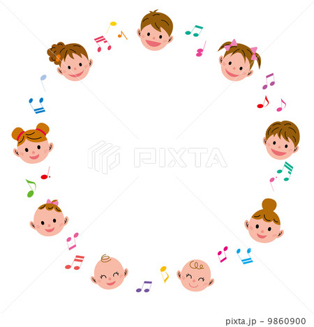 子供 顔 音符 フレームのイラスト素材