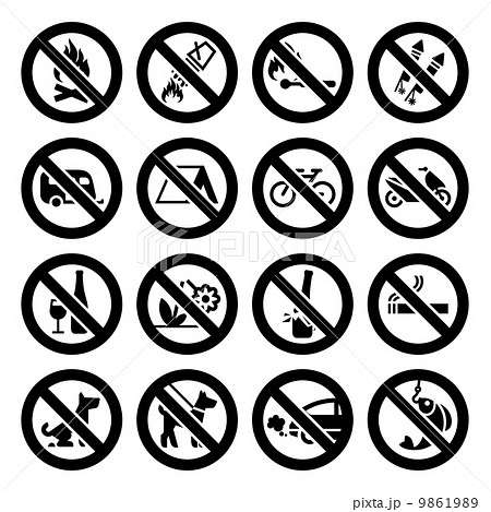 Set Prohibited Signs, nature black symbols 9861989