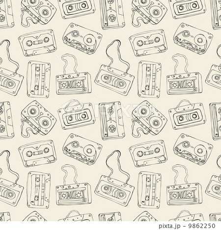 Seamless pattern of retro cassette tapes 9862250