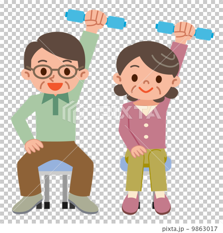 Senior couple doing dumbbell exercises - Stock Illustration [9863017 ...