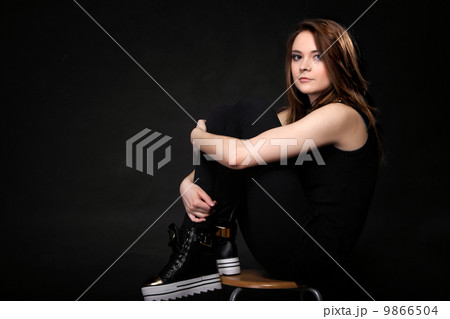 Girl with casual shoes. Women loves shoes concept. Girl with casual shoes. Women loves shoes concept. 9866504