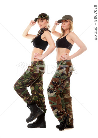 Two women in military clothes, army girls Two women in military clothes, army girls 9867029
