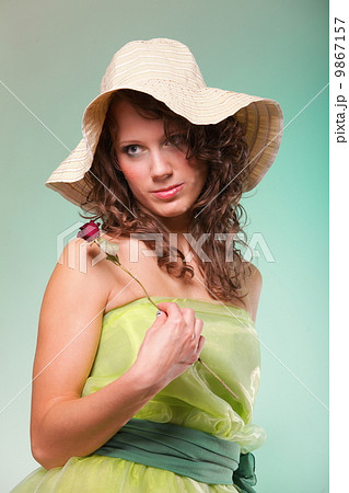 Beautiful spring woman portrait. Green concept Beautiful spring woman portrait. Green concept 9867157