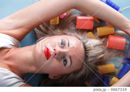 pin up girl retro style portrait woman drying hair pin up girl retro style portrait woman drying hair 9867339