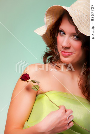 Beautiful spring woman portrait. Green concept Beautiful spring woman portrait. Green concept 9867707