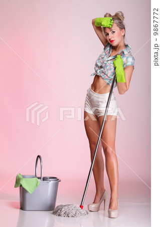 pinup girl Woman housewife cleaner portrait pinup girl Woman housewife cleaner portrait 9867772