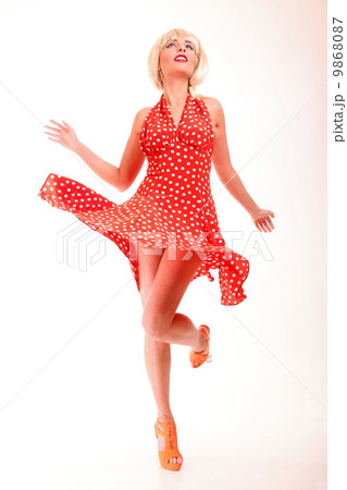 young beautiful caucasian woman posing retro 9868087