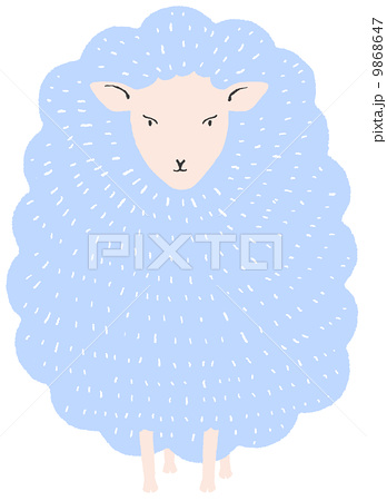 正面 青い毛の羊 手書き風イラスト 背景透明 のイラスト素材